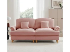 Grande Sofá 2 Lugares em Chenille - Capa Removível e 2 Almofadas - 194x83.5x93cm - Rosa