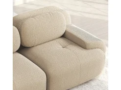 Grande sofá angular modular 388cm - de Veludo cotelê - com 4 almofadas e 2 puffs - ergonómico - Bege