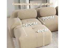 Grande sofá angular modular 388cm - de Veludo cotelê - com 4 almofadas e 2 puffs - ergonómico - Bege