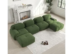 Grande sofá angular modular 388cm - de Veludo cotelê - com 4 almofadas e 2 puffs - ergonómico - Verde