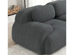 Grande sofá angular modular 388cm - de Veludo cotelê - com 4 almofadas e 2 puffs - ergonómico - Cinza