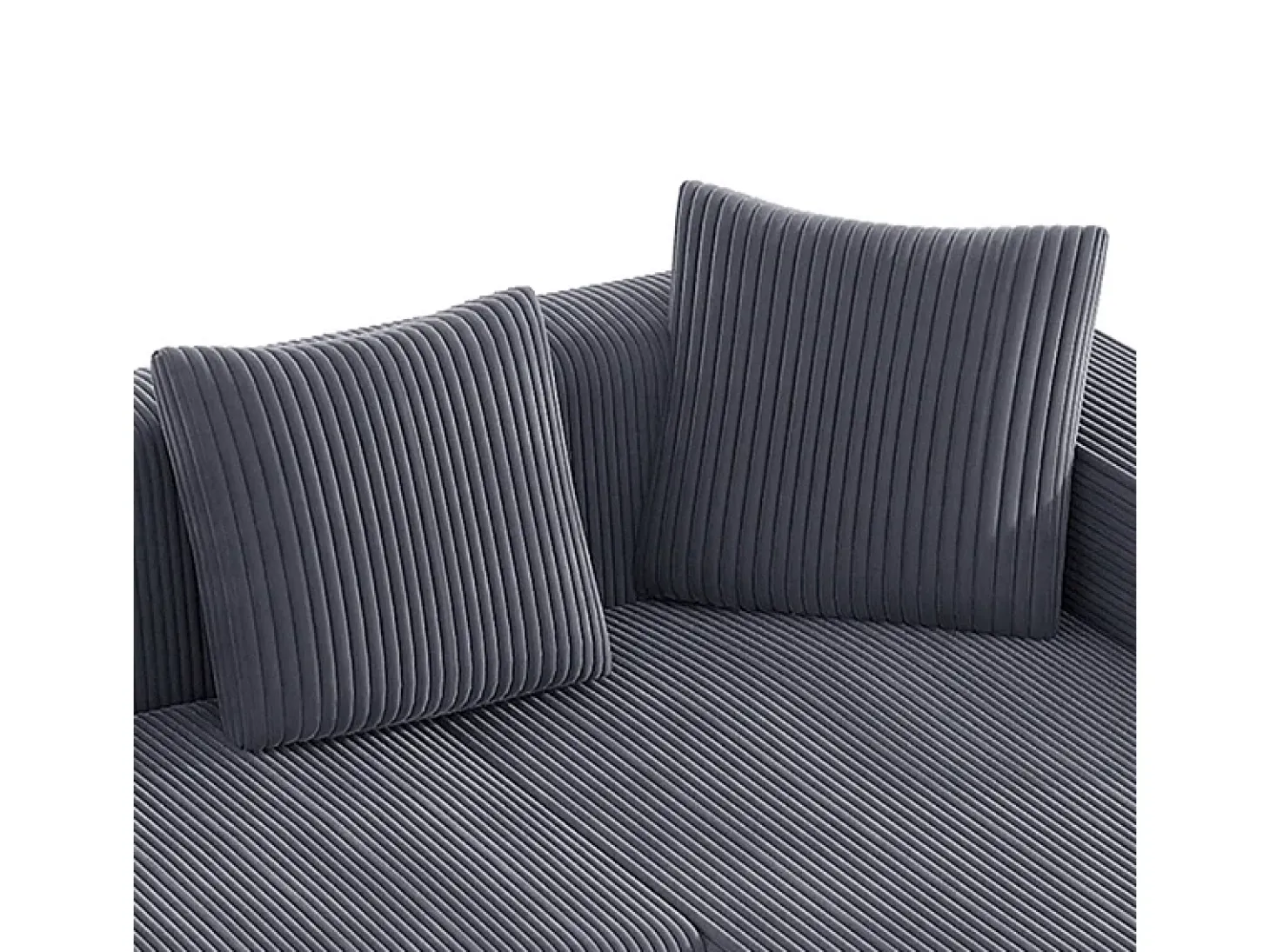 Grande sofá angular reto modular, de veludo cotelê, com 4 almofadas, montagem não necessária, 261x146x65cm, Cinza