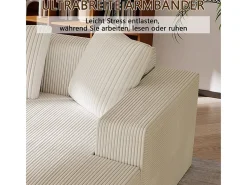 Grande sofá angular reto modular, de veludo cotelê, com 4 almofadas, montagem não necessária, 261x146x65cm, Branco
