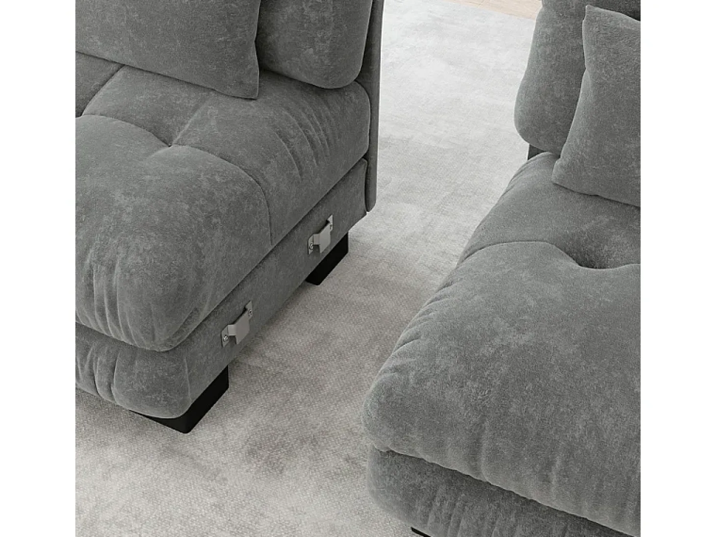 Grande sofá cinza - 3 lugares - com 5 almofadas - estrutura madeira maciça - Pelúcia - 313x77x81cm