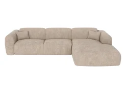 Grande sofá de canto direito conversível express em veludo canelado beige POGNI