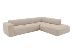Grande sofá de canto direito com encosto chaise-longue veludo bege POGNI Maison Céphy