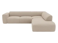 Grande sofá de canto direito com encosto chaise-longue veludo bege POGNI Maison Céphy