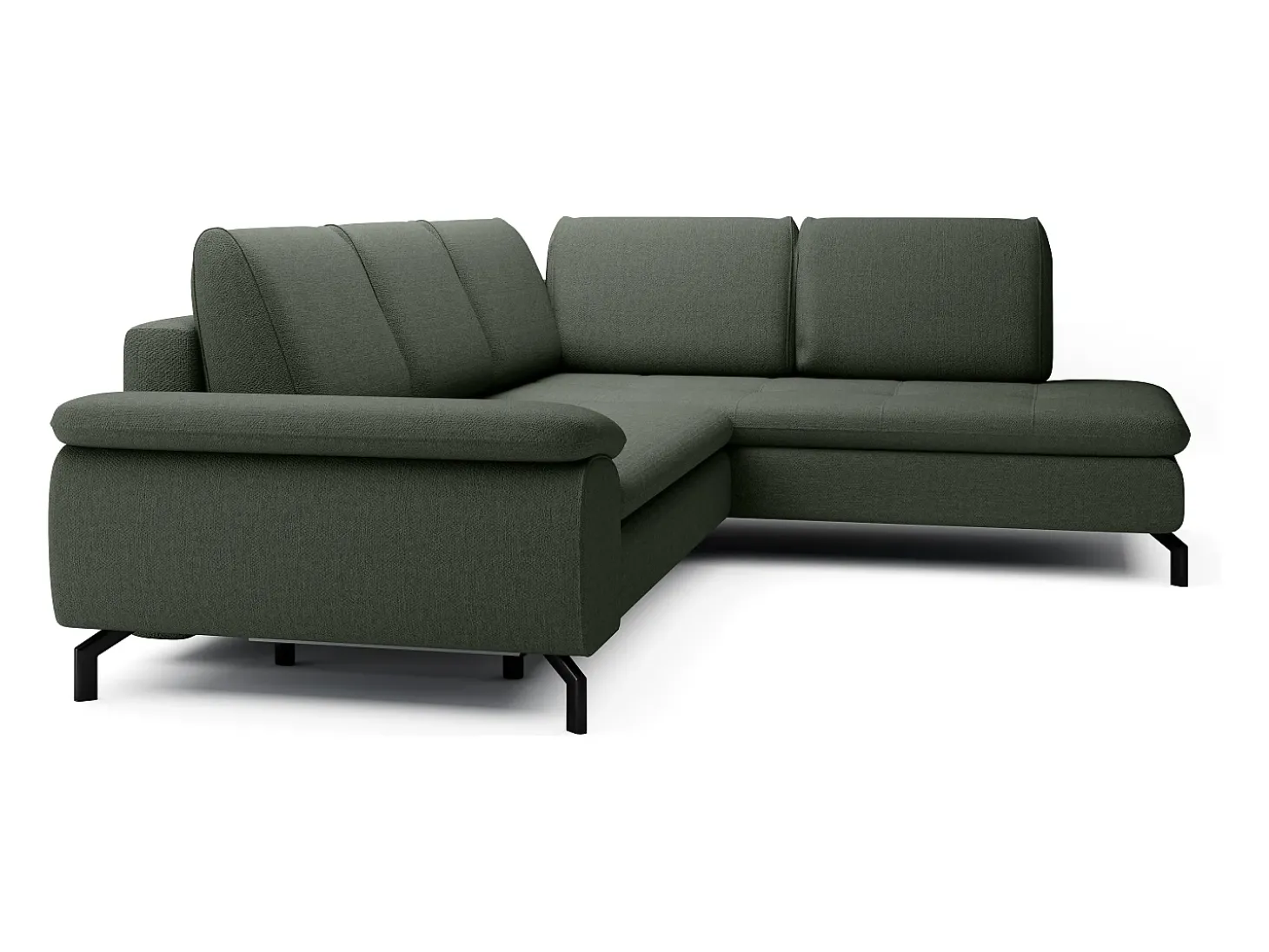 Grande sofá de canto direito convertível tecido texturizado verde ARCHIBALD