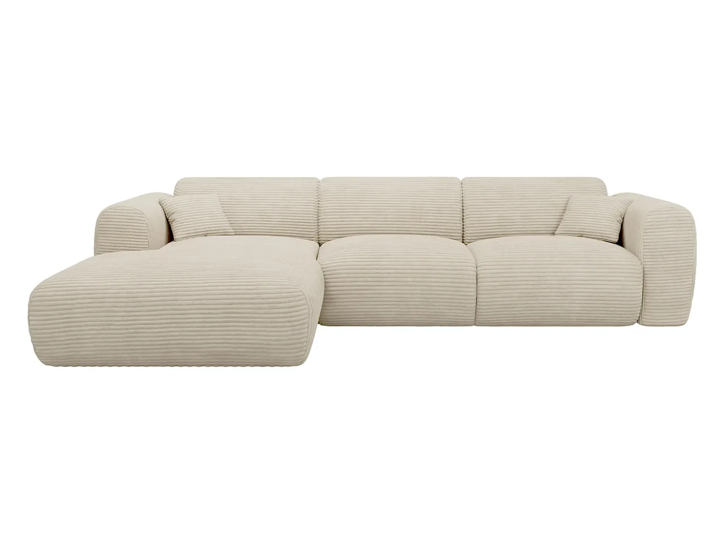 Grande sofá de canto esquerdo em veludo canelado bege POGNI