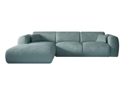 Grande sofá de canto esquerdo em veludo canelado azul estilo design POGNI da Maison Céphy