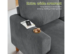 Grande sofá de canto panorâmico - 4 lugares - chaise longue 109cm - de veludo cotelê - 269x140x86 - Cinza