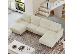 Grande sofá de canto panorâmico - 4 lugares - chaise longue 109cm - de veludo cotelê - 269x140x86 - Bege