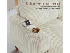 Grande sofá de canto panorâmico - 4 lugares - chaise longue 109cm - de veludo cotelê - 269x140x86 - Bege