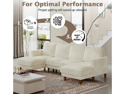 Grande sofá de canto panorâmico - 4 lugares - chaise longue 109cm - de veludo cotelê - 269x140x86 - Bege