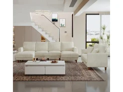 Grande sofá de canto panorâmico - 4 lugares - chaise longue 109cm - de veludo cotelê - 269x140x86 - Bege