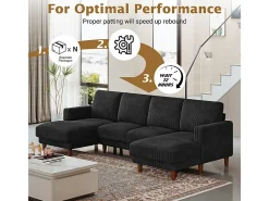 Grande sofá de canto panorâmico - 4 lugares - chaise longue 109cm - de veludo cotelê - 269x140x86 - Preto
