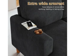 Grande sofá de canto panorâmico - 4 lugares - chaise longue 109cm - de veludo cotelê - 269x140x86 - Preto