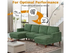 Grande sofá de canto panorâmico - 4 lugares - chaise longue 109cm - de veludo cotelê - 269x140x86 - Verde