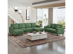 Grande sofá de canto panorâmico - 4 lugares - chaise longue 109cm - de veludo cotelê - 269x140x86 - Verde