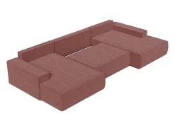 Grande sofá de canto panorâmico convertível tecido texturizado terracota AMELIA