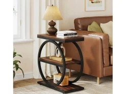 Guarda - coisas estreita com 3 níveis, Mesa de sala em madeira com estrutura em metal preto, Mesa baixa industrial para sofá