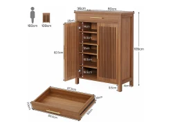 Guarda - sapatos estreito com 5 andares, com portas de listras e gaveta, 80 x 36 x 110 cm, marrom
