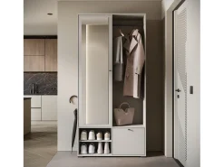 Guarda roupa moderna 90 cm roupeiro de entrada com espelho prateleiras e varão mate bege caxemira