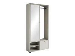 Guarda roupa moderna 90 cm roupeiro de entrada com espelho prateleiras e varão mate bege caxemira