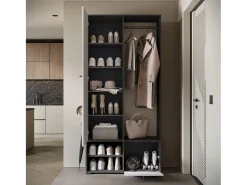 Guarda roupa moderna 90 cm roupeiro de entrada com espelho prateleiras e varão mate matera branco