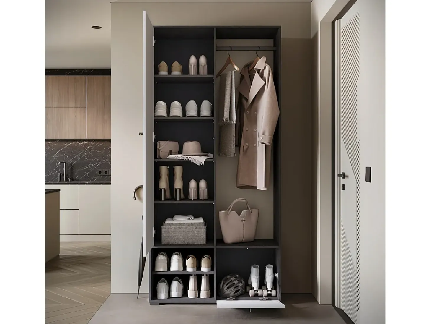 Guarda roupa moderna 90 cm roupeiro de entrada com espelho prateleiras e varão mate matera branco