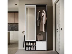 Guarda roupa moderna 90 cm roupeiro de entrada com espelho prateleiras e varão mate matera branco