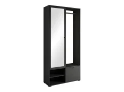 Guarda roupa moderna 90 cm roupeiro de entrada com espelho prateleiras e varão mate grafite preto