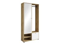 Guarda roupa moderna 90 cm roupeiro de entrada com espelho prateleiras e varão mate artisan branco