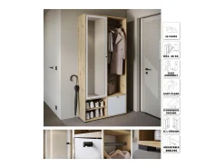 Guarda roupa moderna 90 cm roupeiro de entrada com espelho prateleiras e varão mate artisan branco