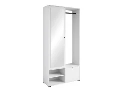 Guarda roupa moderna 90 cm roupeiro de entrada com espelho prateleiras e varão mate branco