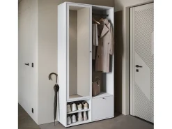 Guarda roupa moderna 90 cm roupeiro de entrada com espelho prateleiras e varão mate branco