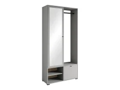 Guarda roupa moderna 90 cm roupeiro de entrada com espelho prateleiras e varão mate cinzento pallad