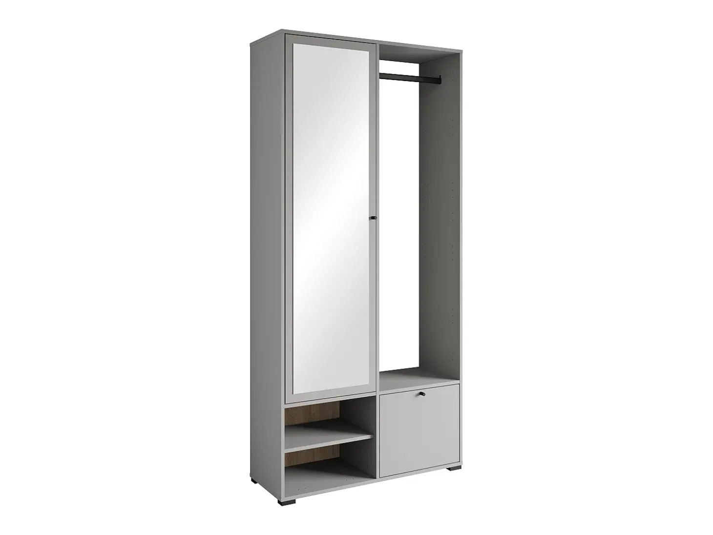 Guarda roupa moderna 90 cm roupeiro de entrada com espelho prateleiras e varão mate cinzento pallad