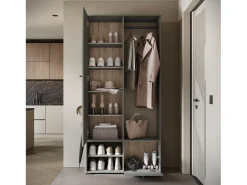 Guarda roupa moderna 90 cm roupeiro de entrada com espelho prateleiras e varão mate cinzento pallad