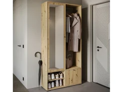 Guarda roupa moderna 90 cm roupeiro de entrada com espelho prateleiras e varão mate artisan