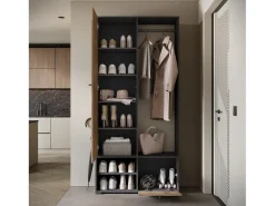 Guarda roupa moderna 90 cm roupeiro de entrada com espelho prateleiras e varão mate matera kastanien breslau