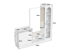 Guarda-roupa 6 em 1 - 163 x 35 x 161 cm - espelho + banco e sapateira + vitrina + LEDs - aglomerado - branco