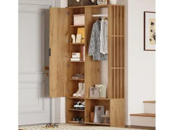Guarda-roupa 6 em 1 - 100 x 33 x 190 cm - com espelho + cabideiro + 2 portas - aglomerado - natural