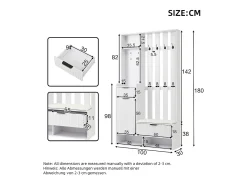 Guarda-roupa 6 em 1 100×30×180 cm - com 8 ganchos e banco para sapatos - com 2 gavetas e 1 porta - com sapateiro - branco