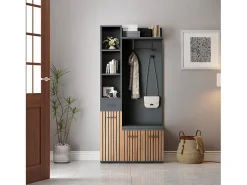 Guarda-roupa com 2 ganchos - 80 x 35 x 175 cm - com banco para sapatos + armário + 1 gaveta - aglomerado - preto