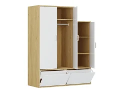 Guarda-roupa com 3 portas, barra pendurados e 2 compartimentos branco e natural - NYVELA