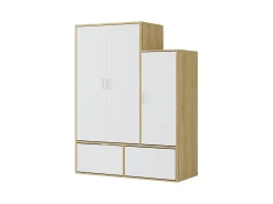 Guarda-roupa com 3 portas, barra pendurados e 2 compartimentos branco e natural - NYVELA