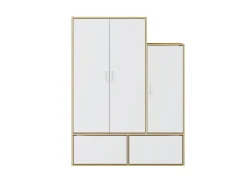 Guarda-roupa com 3 portas, barra pendurados e 2 compartimentos branco e natural - NYVELA