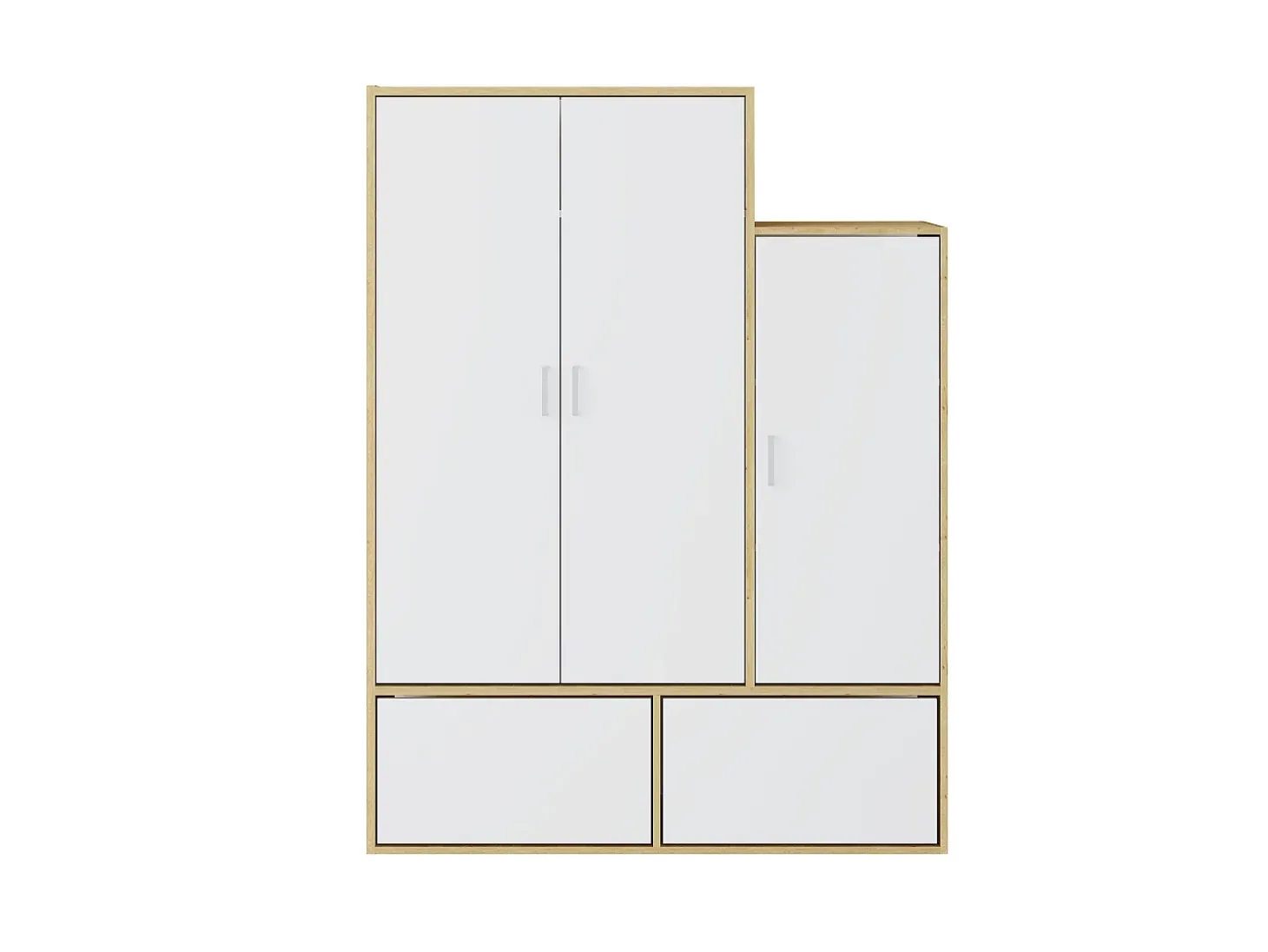 Guarda-roupa com 3 portas, barra pendurados e 2 compartimentos branco e natural - NYVELA