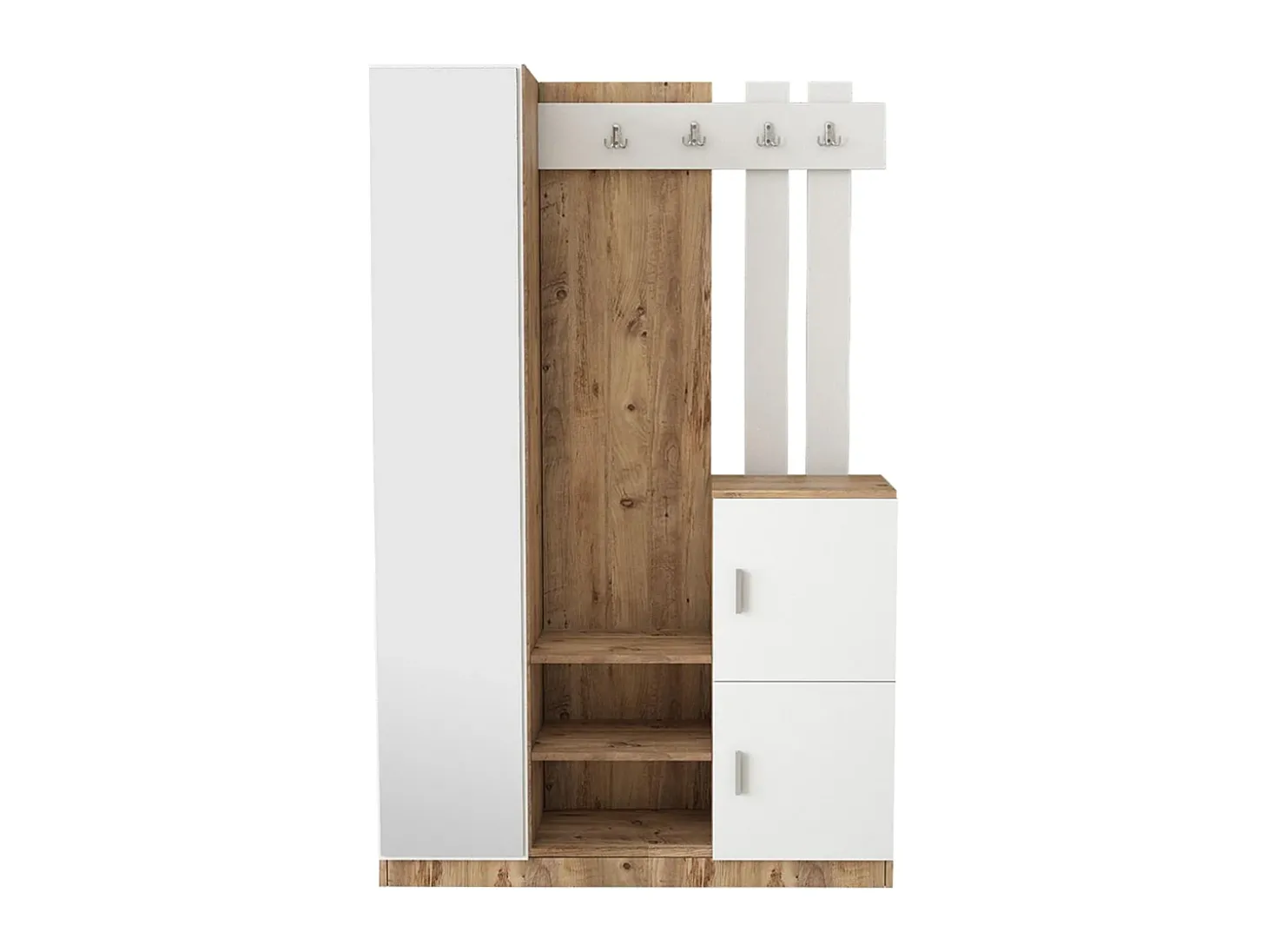 Guarda-roupa com 3 portas e 1 espelho - Branco e natural - MIROTA